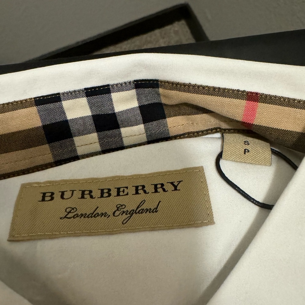 Burberry Mens White Check Dress Shirt - Picture 4 of 7